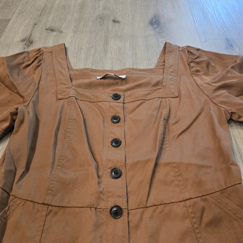 LOFT Emory Square Neck Button Front Pocket Dress Womens Size 8 - Picture 4 of 7